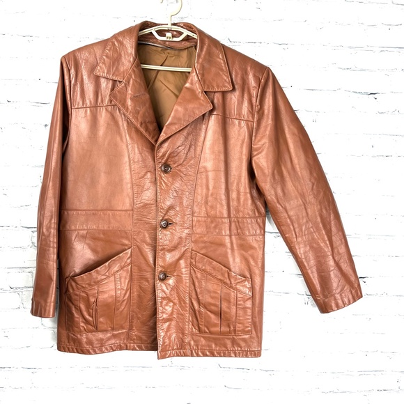 Vintage Other - 🚫🚫🚫SOLD! VINTAGE |•Tobacco Color Retro Leather Jacket•|